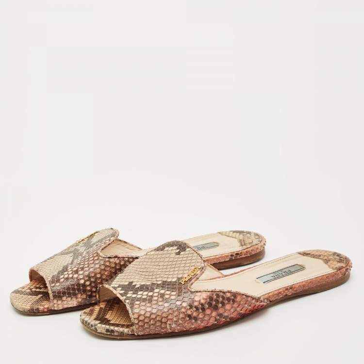 Pre Owned Prada Multicolor Python Leather Flats Slide Size 37.5