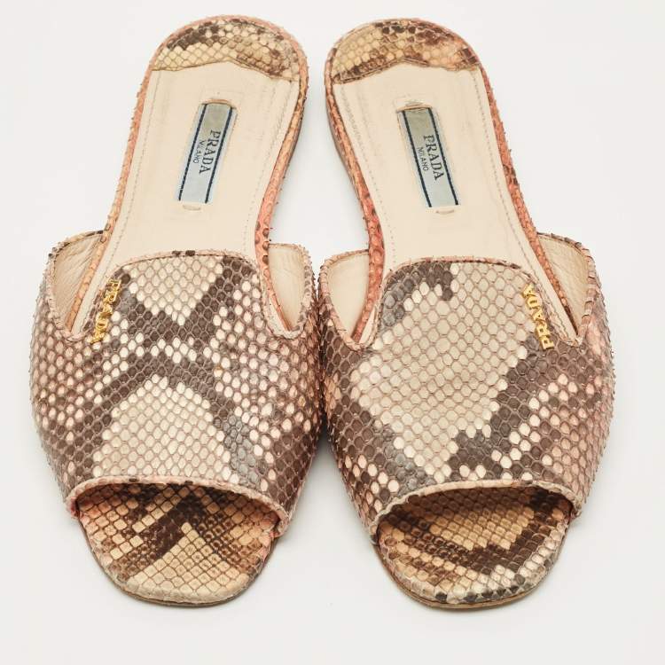 Pre Owned Prada Multicolor Python Leather Flats Slide Size 37.5