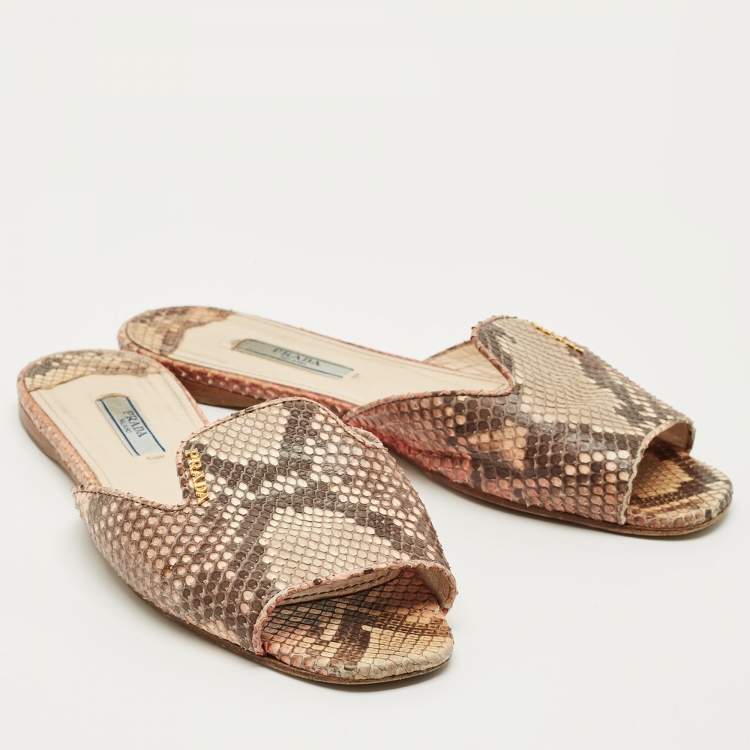 Pre Owned Prada Multicolor Python Leather Flats Slide Size 37.5