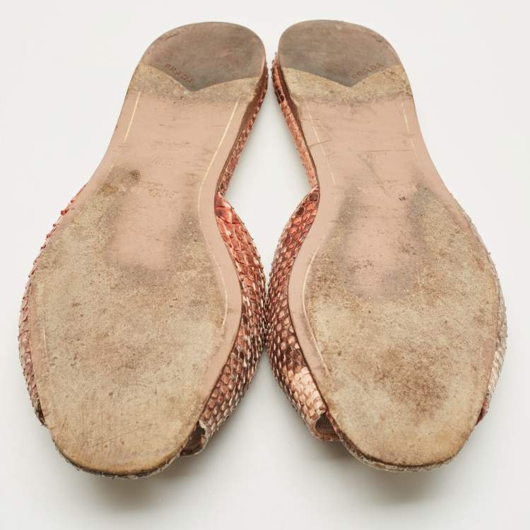 Pre Owned Prada Multicolor Python Leather Flats Slide Size 37.5