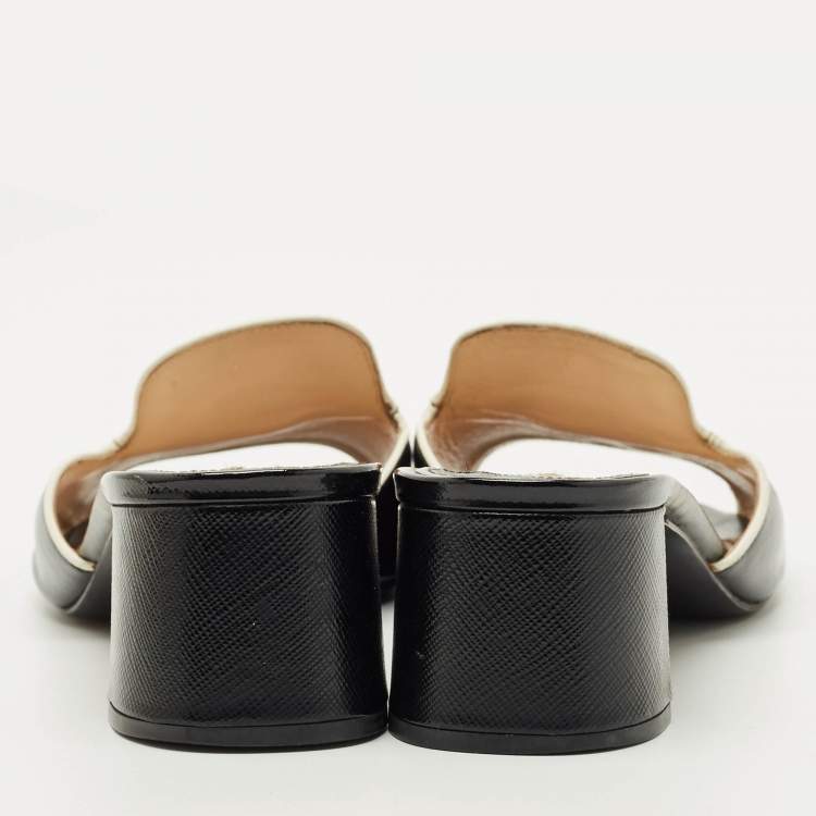 مملوكة مسبقًا Prada Black Saffiano Leather Slide Sandals Size 38
