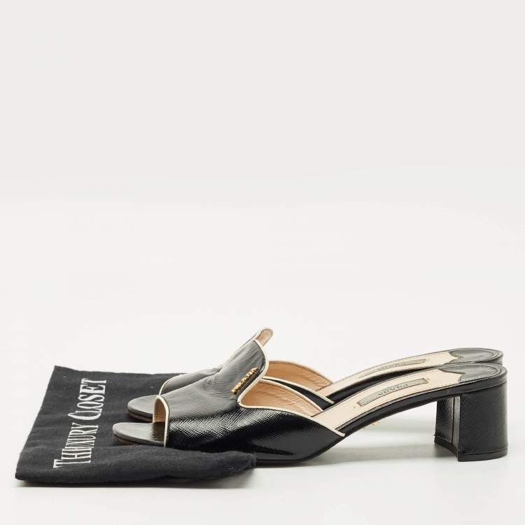 مملوكة مسبقًا Prada Black Saffiano Leather Slide Sandals Size 38