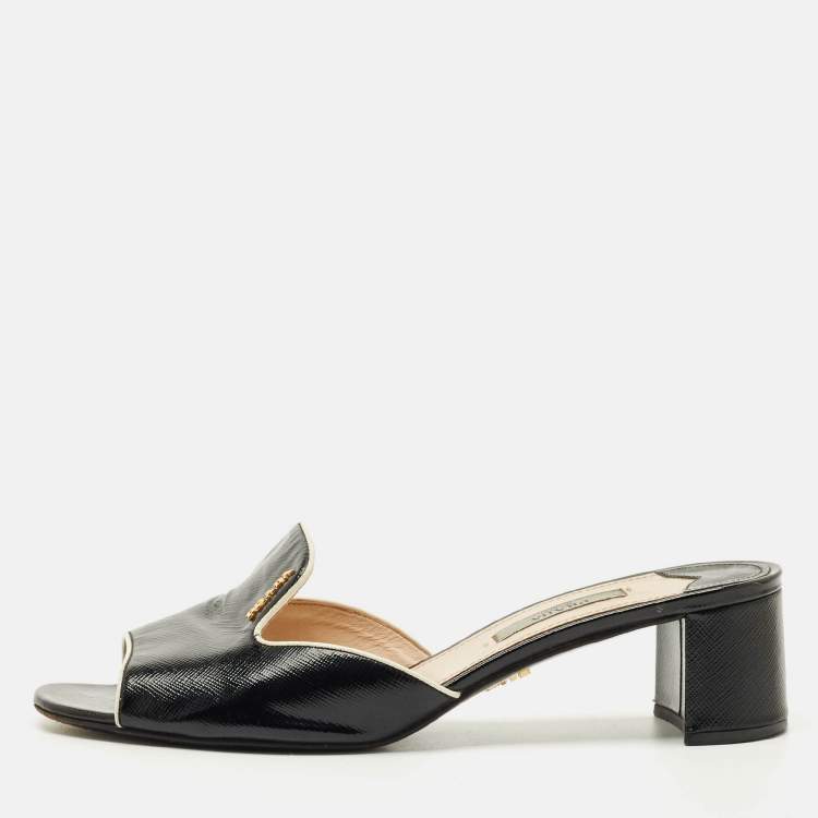 مملوكة مسبقًا Prada Black Saffiano Leather Slide Sandals Size 38