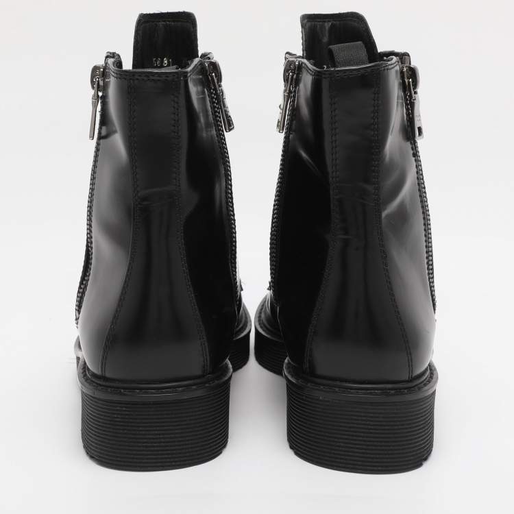 Pre Owned Prada Black Leather Combat Boots Size 38.5