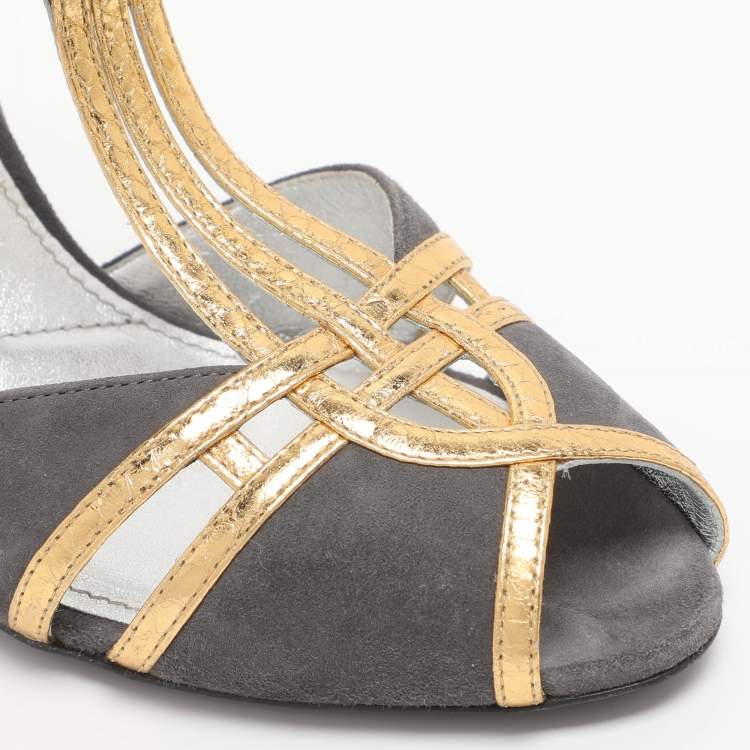 مملوكة مسبقًا Prada Multicolor Leather and Suede T-Strap Sandals Size 38