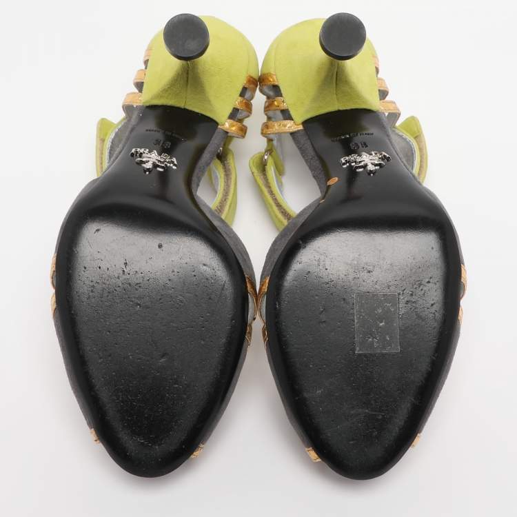 مملوكة مسبقًا Prada Multicolor Leather and Suede T-Strap Sandals Size 38