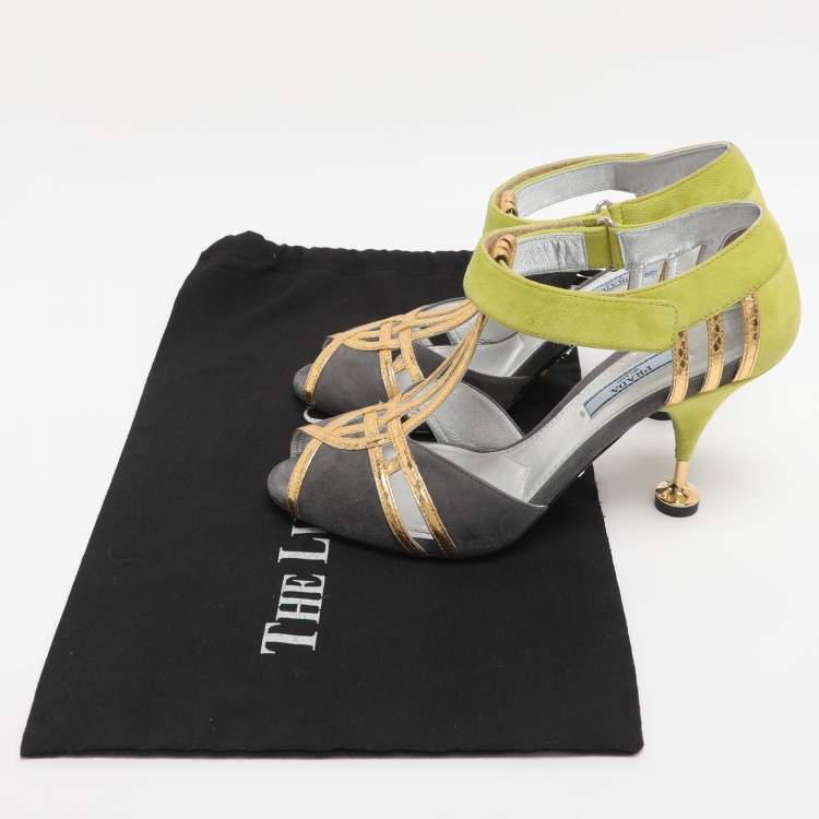 مملوكة مسبقًا Prada Multicolor Leather and Suede T-Strap Sandals Size 38