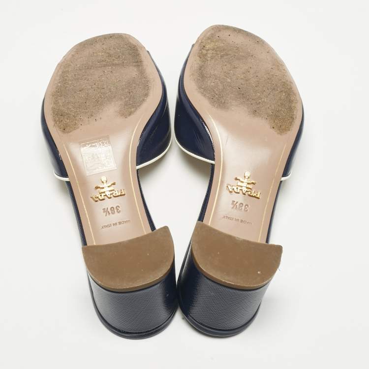 Pre Owned Prada Navy Blue Saffiano Leather Slide Sandals Size 38.5