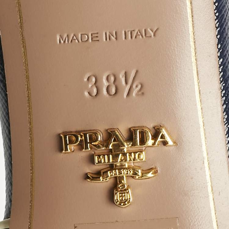 Pre Owned Prada Navy Blue Saffiano Leather Slide Sandals Size 38.5