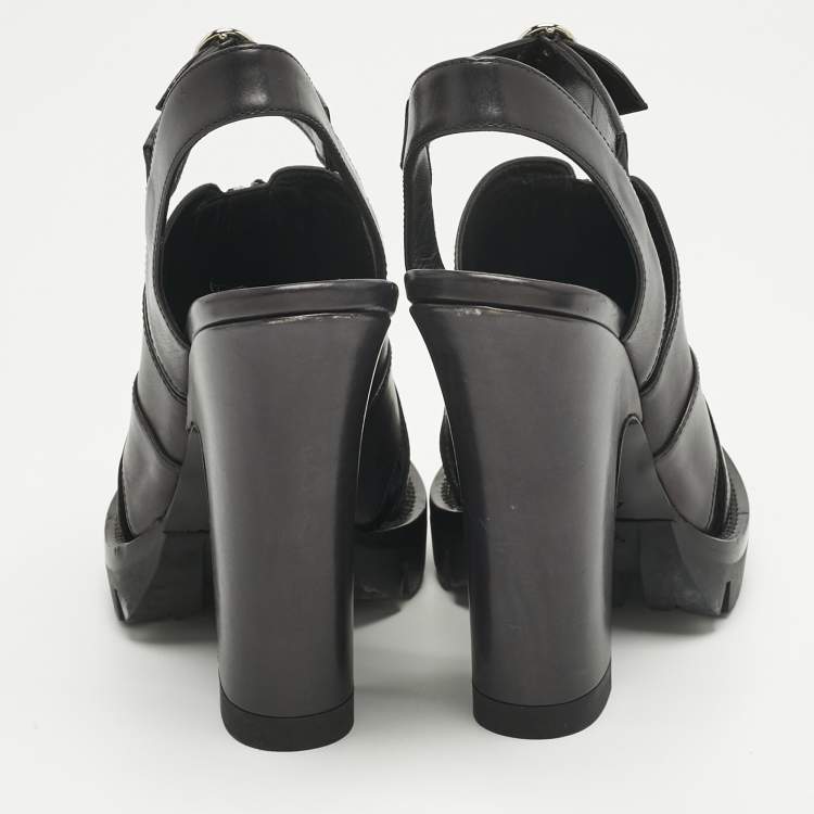 Pre Owned Prada Black Leather Zip Detail Platform Sandals Size 39