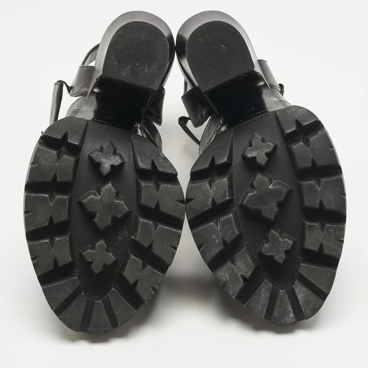 Pre Owned Prada Black Leather Zip Detail Platform Sandals Size 39
