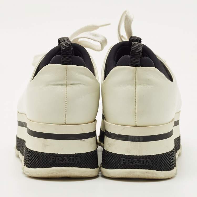 Pre Owned Prada White Leather Linea Rossa Lace Up Sneakers Size 36