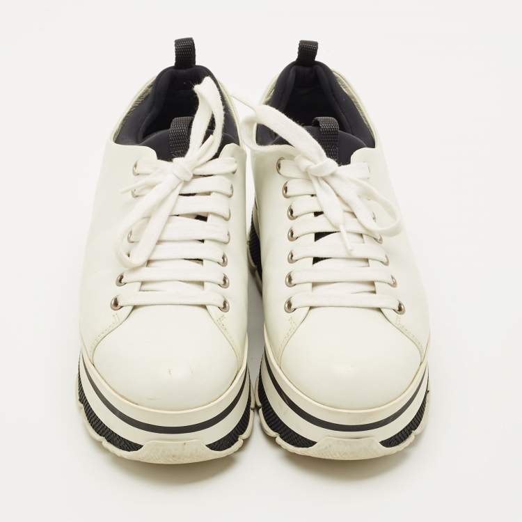 Pre Owned Prada White Leather Linea Rossa Lace Up Sneakers Size 36