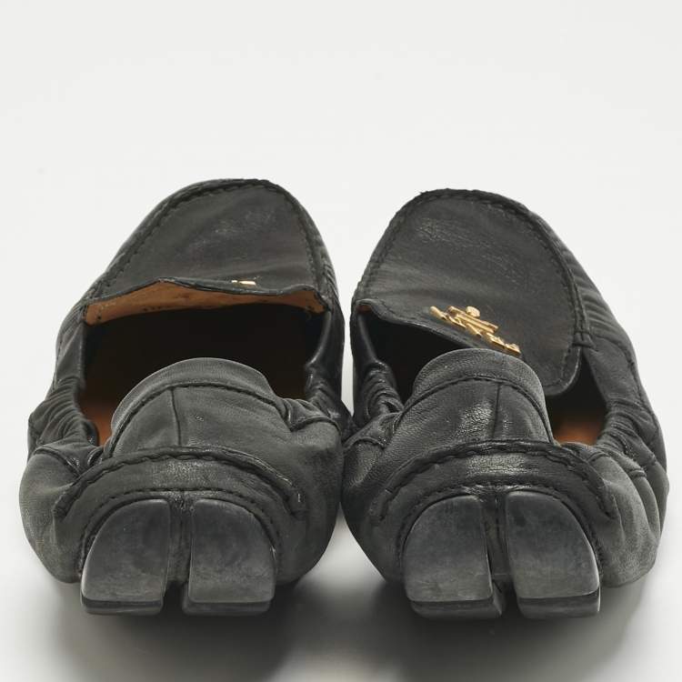 Pre Owned Prada Black Leather Scrunch Ballet Flats Size 39