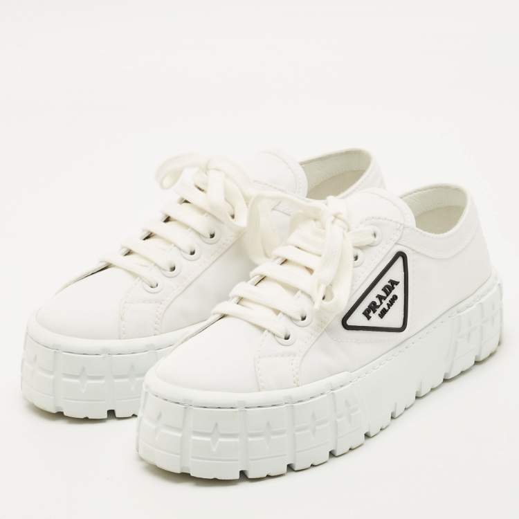 Pre Owned Prada White Re-Nylon Gabardine Double Wheel Sneakers Size 38