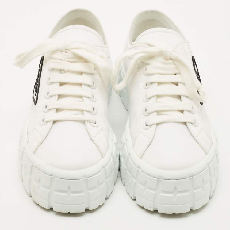 Pre Owned Prada White Re-Nylon Gabardine Double Wheel Sneakers Size 38