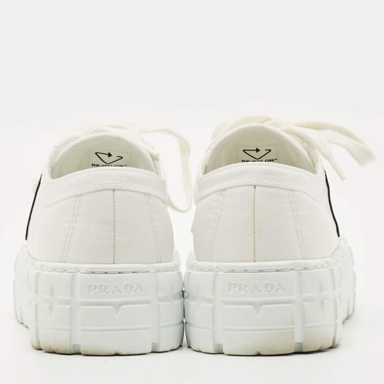 Pre Owned Prada White Re-Nylon Gabardine Double Wheel Sneakers Size 38