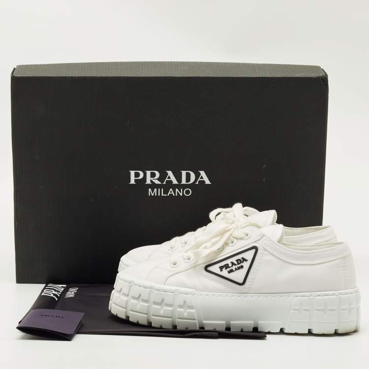 Pre Owned Prada White Re-Nylon Gabardine Double Wheel Sneakers Size 38
