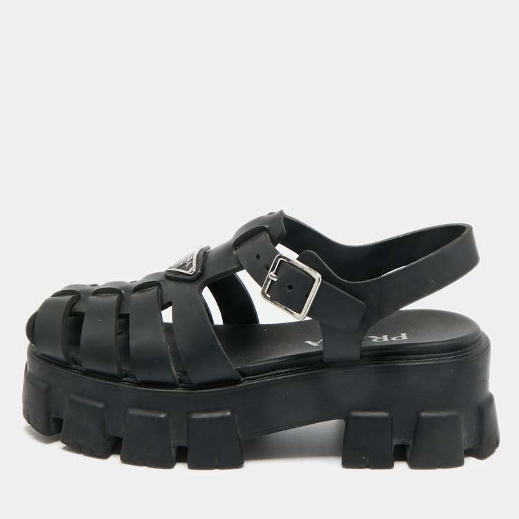 Pre Owned Prada Black Rubber Monolith Platform Sandals Size 39