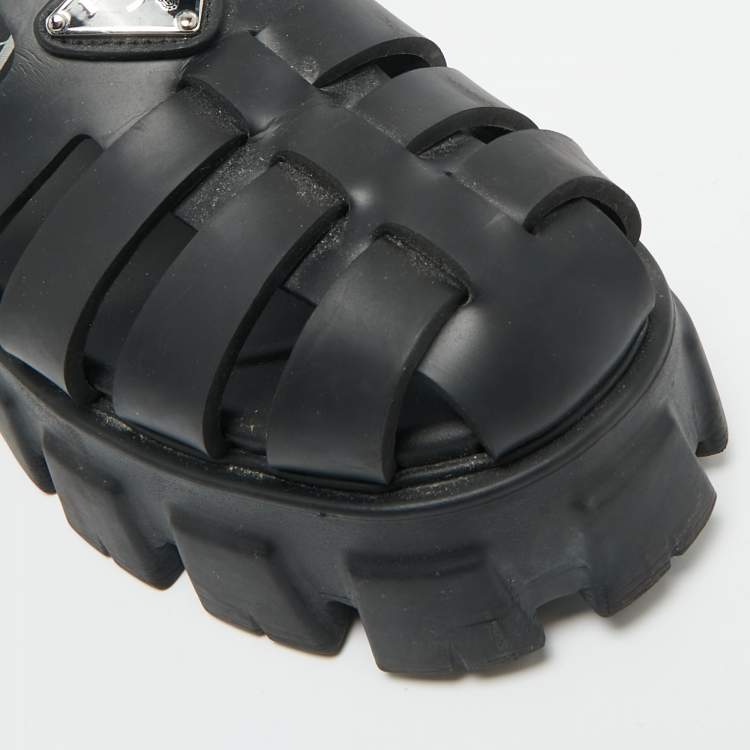 Pre Owned Prada Black Rubber Monolith Platform Sandals Size 39