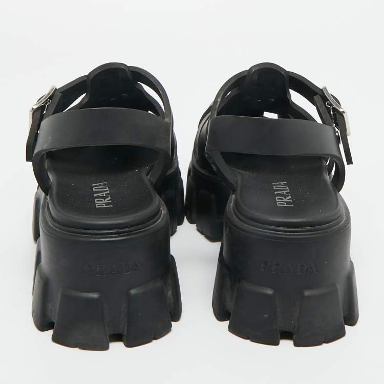 Pre Owned Prada Black Rubber Monolith Platform Sandals Size 39