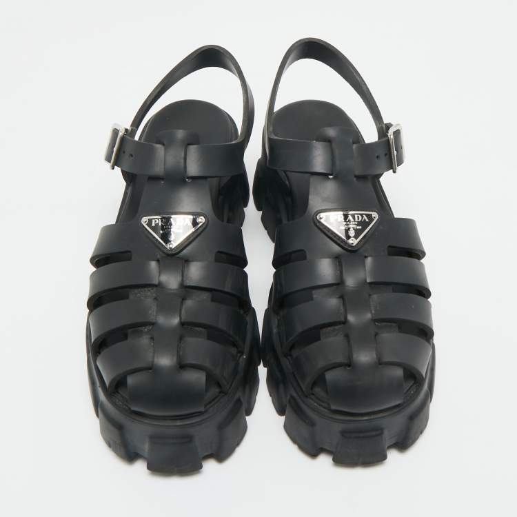 Pre Owned Prada Black Rubber Monolith Platform Sandals Size 39