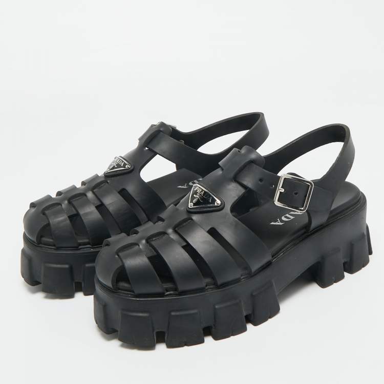 Pre Owned Prada Black Rubber Monolith Platform Sandals Size 39