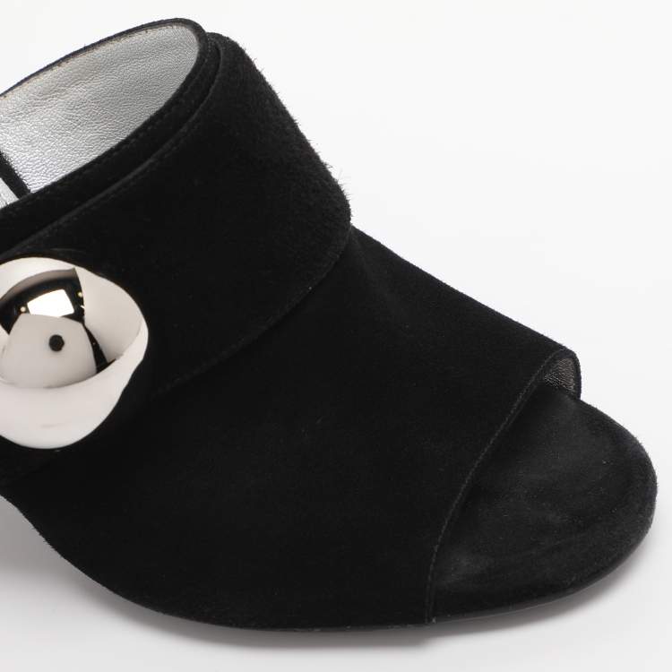Pre Owned Prada Black Suede  Block Heel Mule Sandals Size 38
