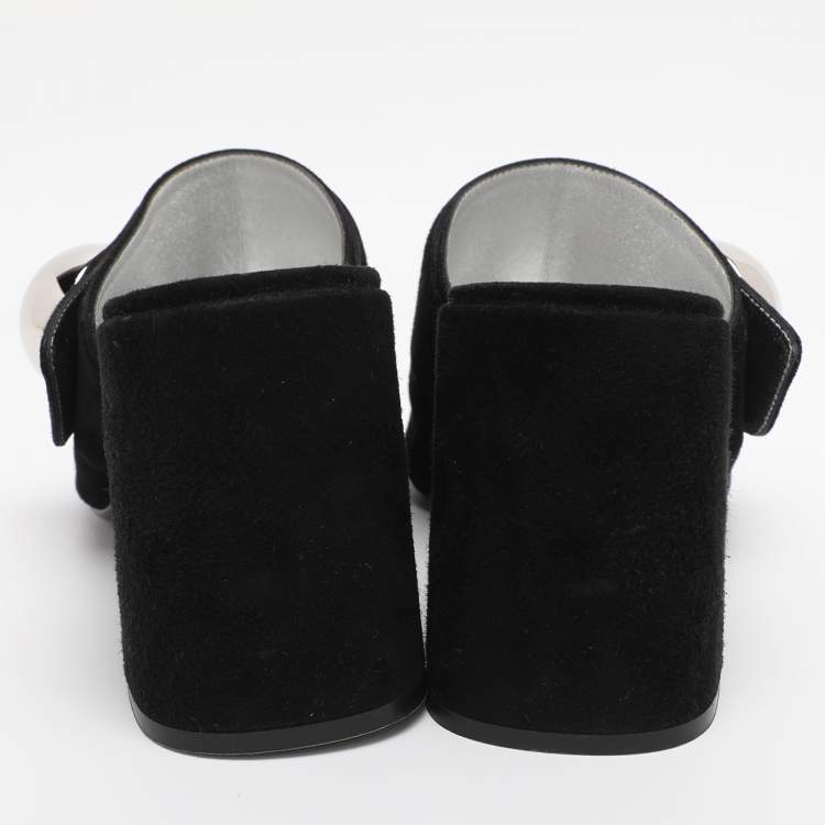 Pre Owned Prada Black Suede  Block Heel Mule Sandals Size 38