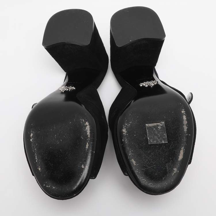 Pre Owned Prada Black Suede  Block Heel Mule Sandals Size 38