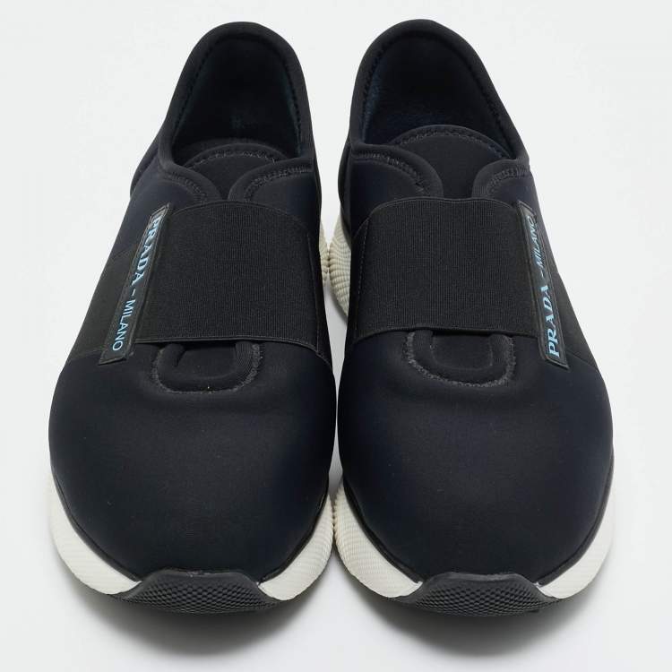 Pre Owned Prada Black Elastic and Neoprene Slip On Sneakers Size 39.5