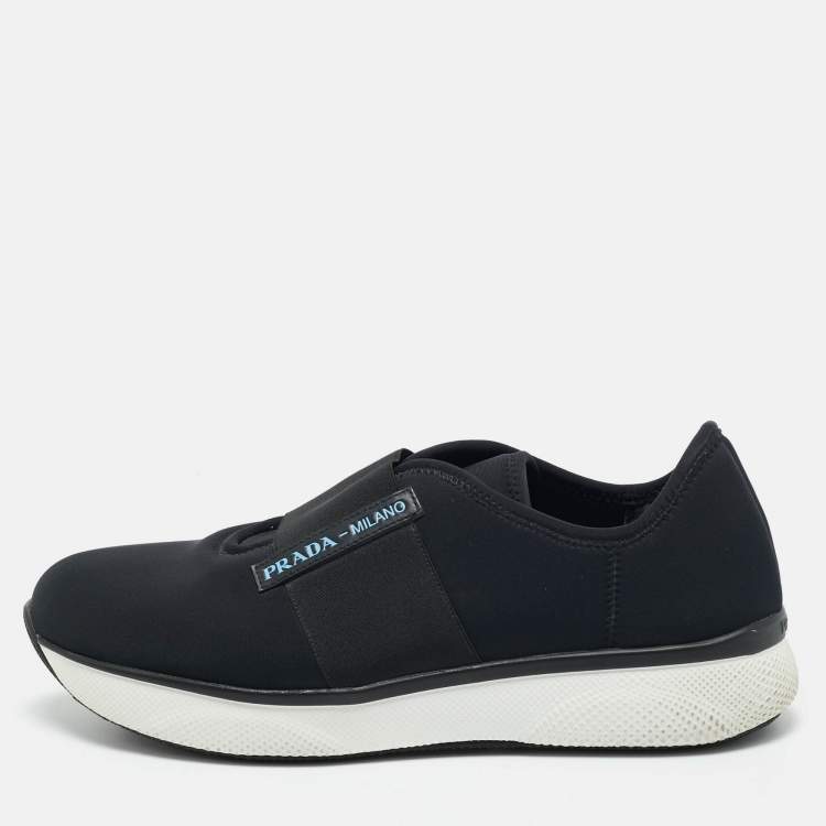 Pre Owned Prada Black Elastic and Neoprene Slip On Sneakers Size 39.5