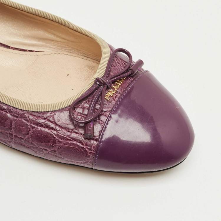 Pre Owned Prada Purple Alligator Leather and Patent Leather Ballet Flats Size 42