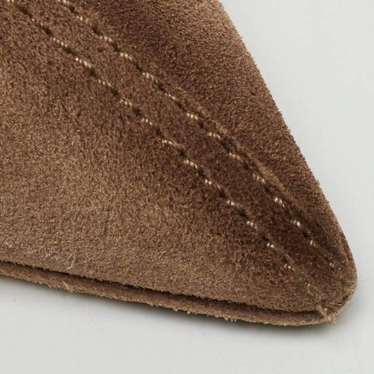 Pre Owned Prada Beige Suede Buckle Detail Pointed Toe Mules Size 40