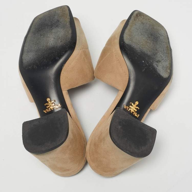 Pre Owned Prada Beige Suede Open Toe Slide Sandals Size 36