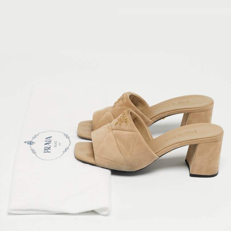 Pre Owned Prada Beige Suede Open Toe Slide Sandals Size 36