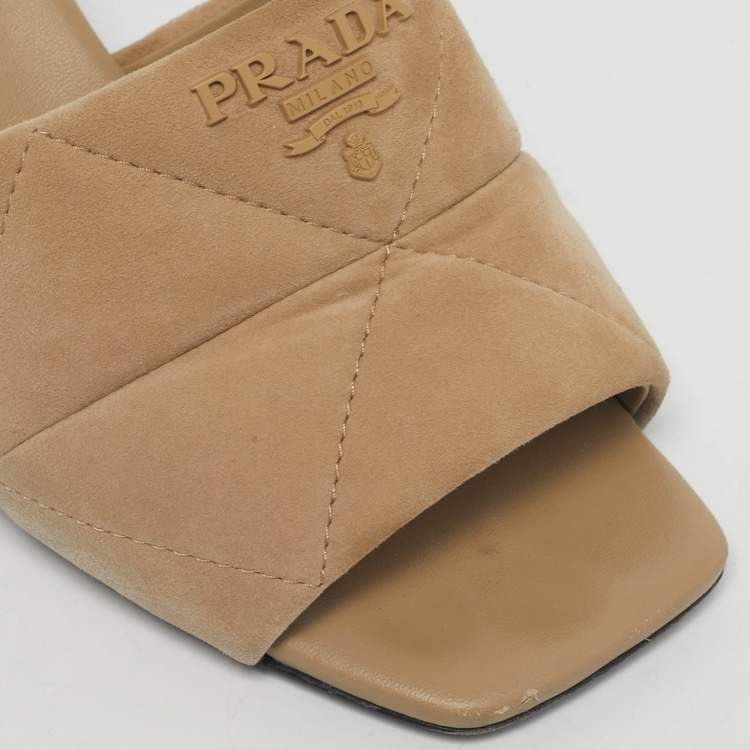 Pre Owned Prada Beige Suede Open Toe Slide Sandals Size 36