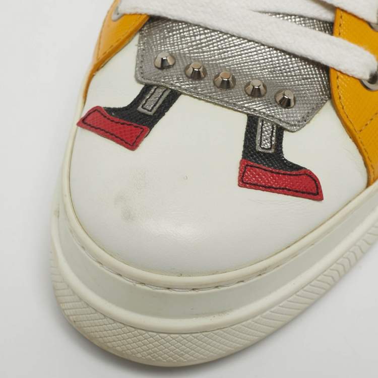 Pre Owned Prada Multicolor Leather Macro Low Top Sneakers Size 39.5