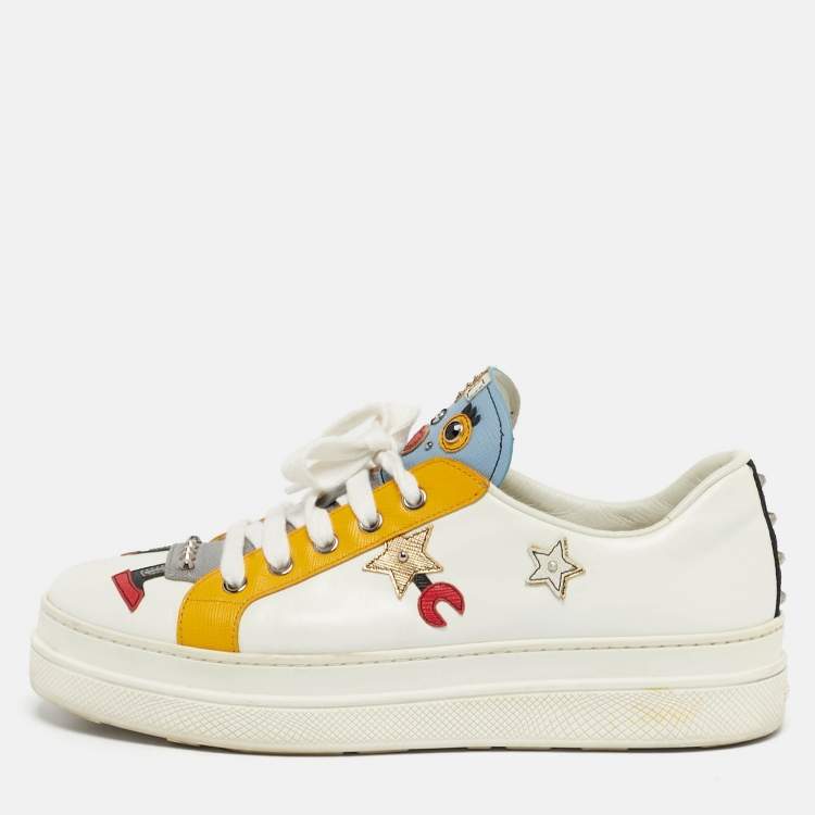 Pre Owned Prada Multicolor Leather Macro Low Top Sneakers Size 39.5