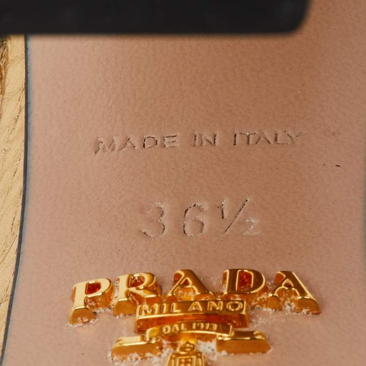 Pre Owned Prada Metallic Gold Python Embossed Leather Ankle Strap Platform Sandals Size 36.5