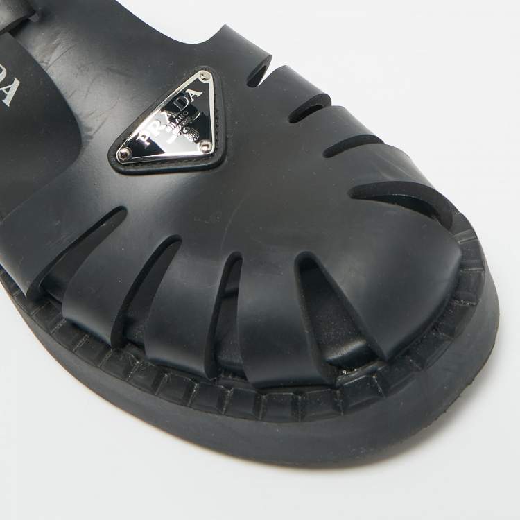 Pre Owned Prada Black Rubber Monolith Ankle Strap Sandals Size 40