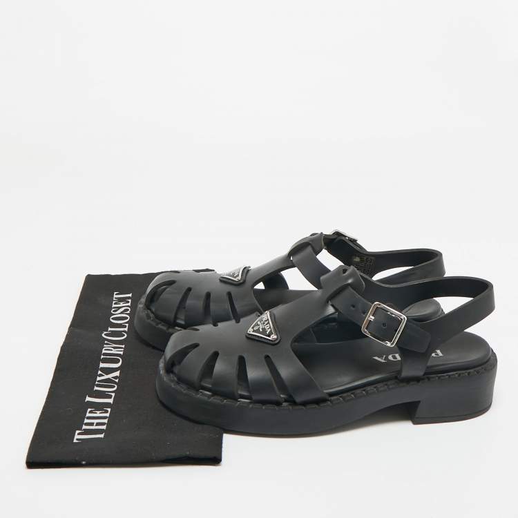 Pre Owned Prada Black Rubber Monolith Ankle Strap Sandals Size 40