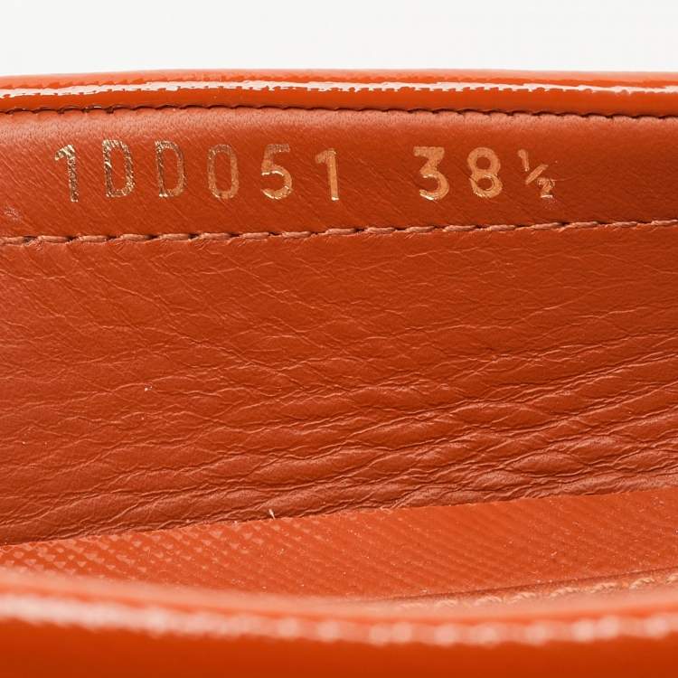 Pre Owned Prada Orange Patent Leather Bow Slip On Loafers Size 38.5