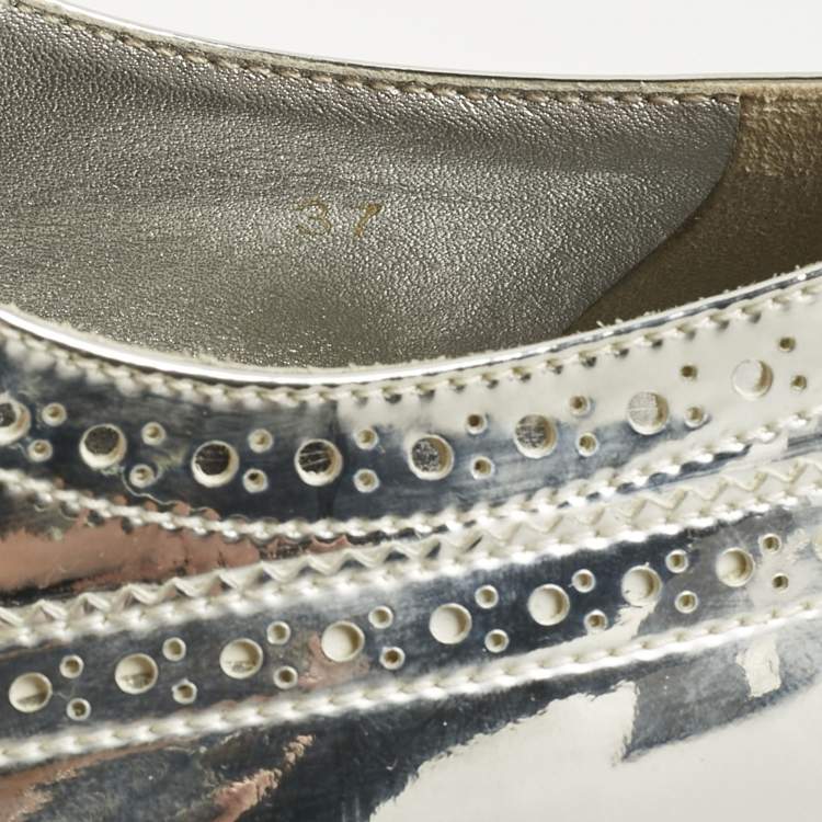 Pre Owned Prada Silver Patent Leather Derby Sneakers Size 37