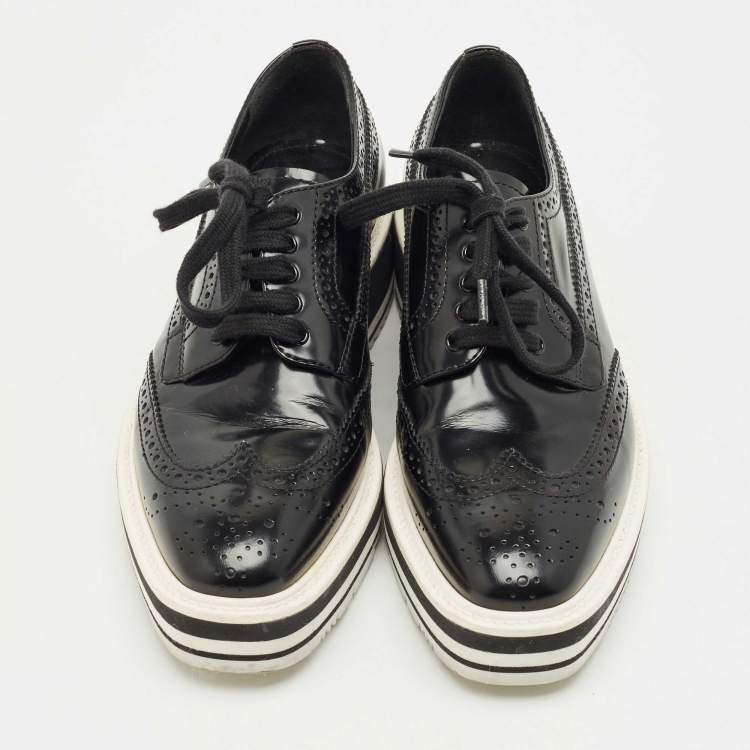 Pre Owned Prada Black Leather Lace Up Derby Sneakers Size 35.5