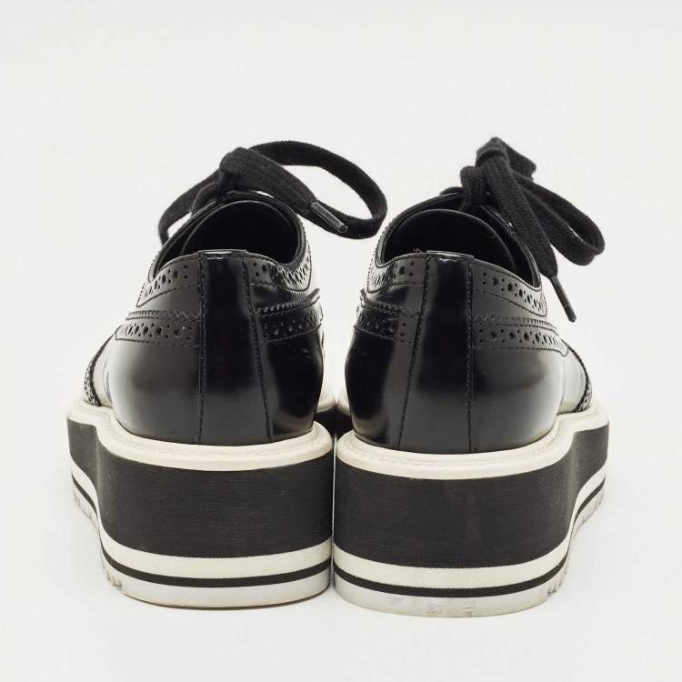 Pre Owned Prada Black Leather Lace Up Derby Sneakers Size 35.5