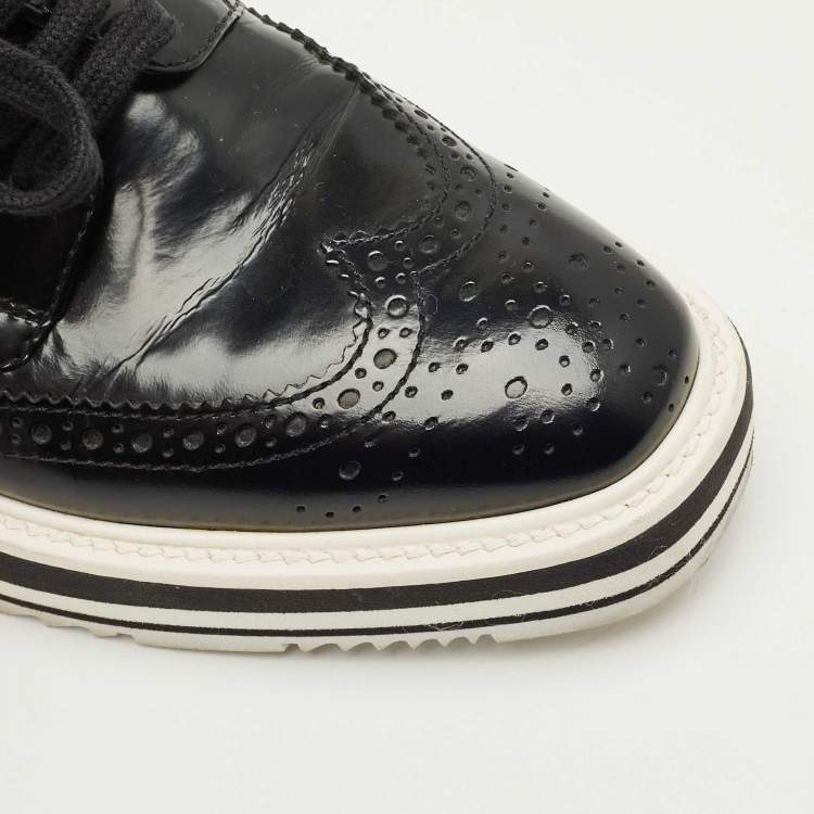 Pre Owned Prada Black Leather Lace Up Derby Sneakers Size 35.5