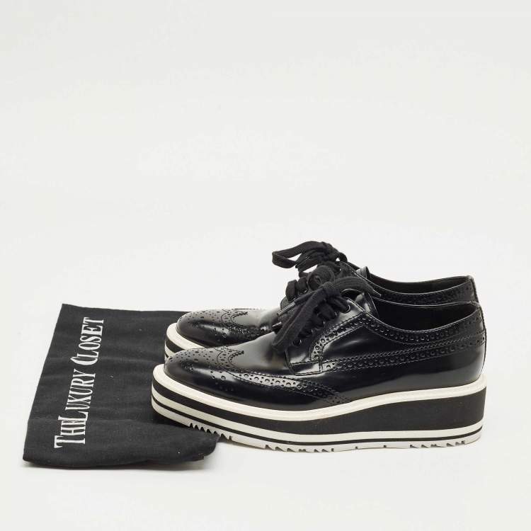 Pre Owned Prada Black Leather Lace Up Derby Sneakers Size 35.5