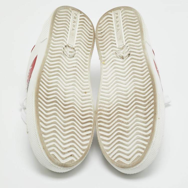 Pre Owned Prada White Leather Donna Lace Up Sneakers Size 37