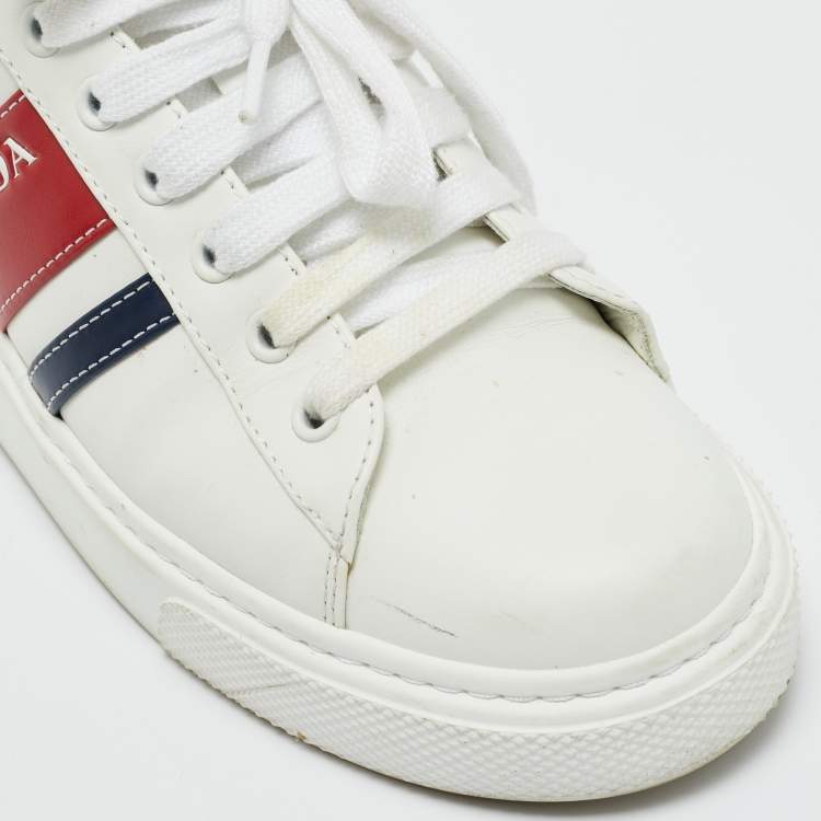 Pre Owned Prada White Leather Donna Lace Up Sneakers Size 37